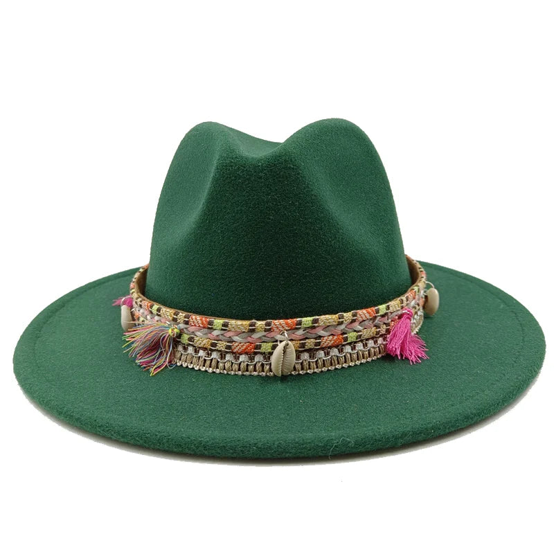 Sterling Fedora Hat™ Bohemian Shell & Tassel Band