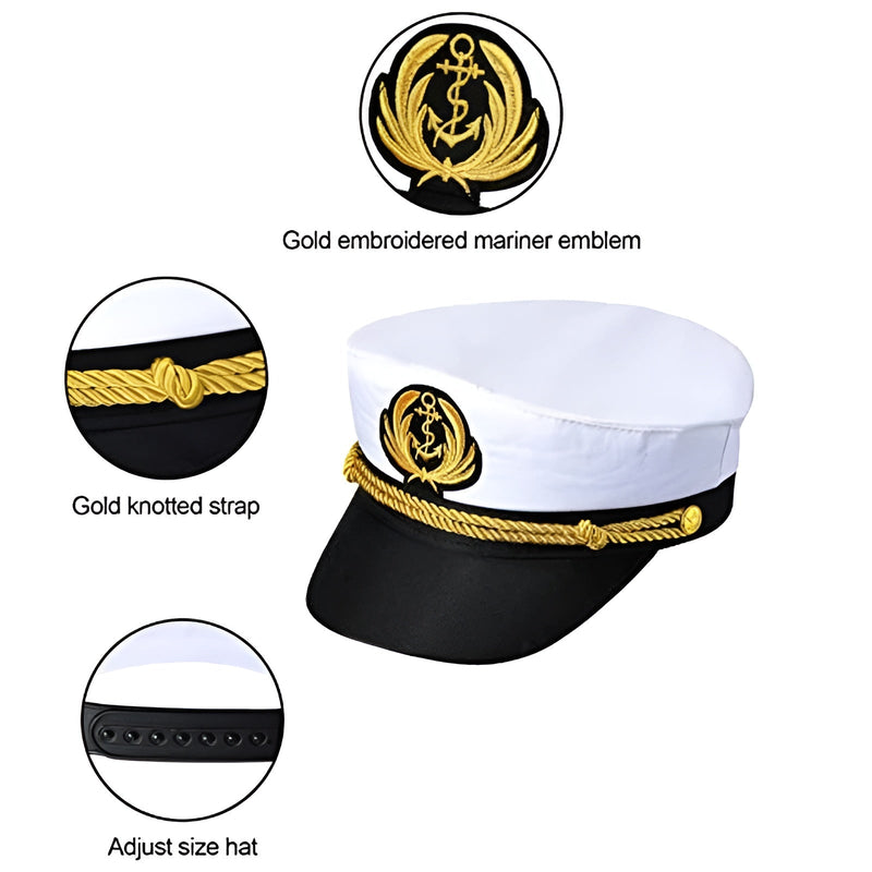 Sterling Captain Sailor Cap™ Embroidered Crest & Rope Detail