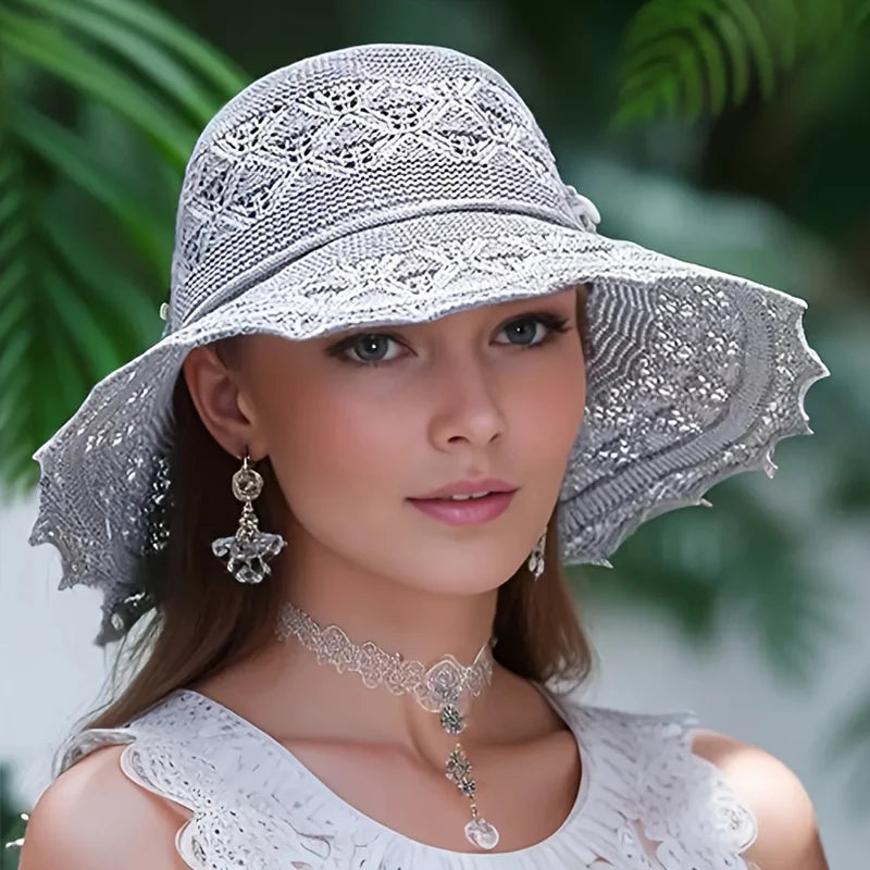 Sterling Silver Bloom™ Wide Brim Straw Hat Lace Weave