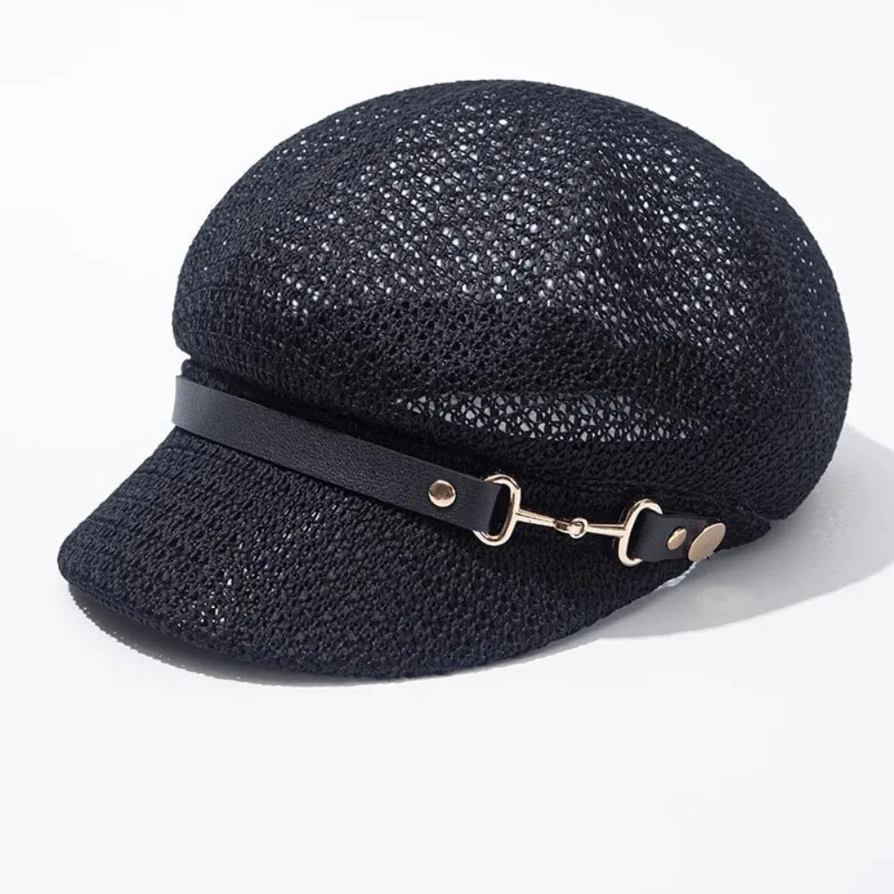 Sterling Hollow Octagonal™ Beret Straw Hat Leather Buckle