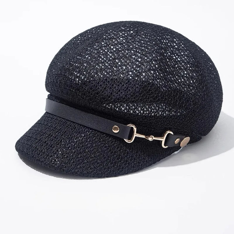 Sterling Hollow Octagonal™ Beret Straw Hat Leather Buckle