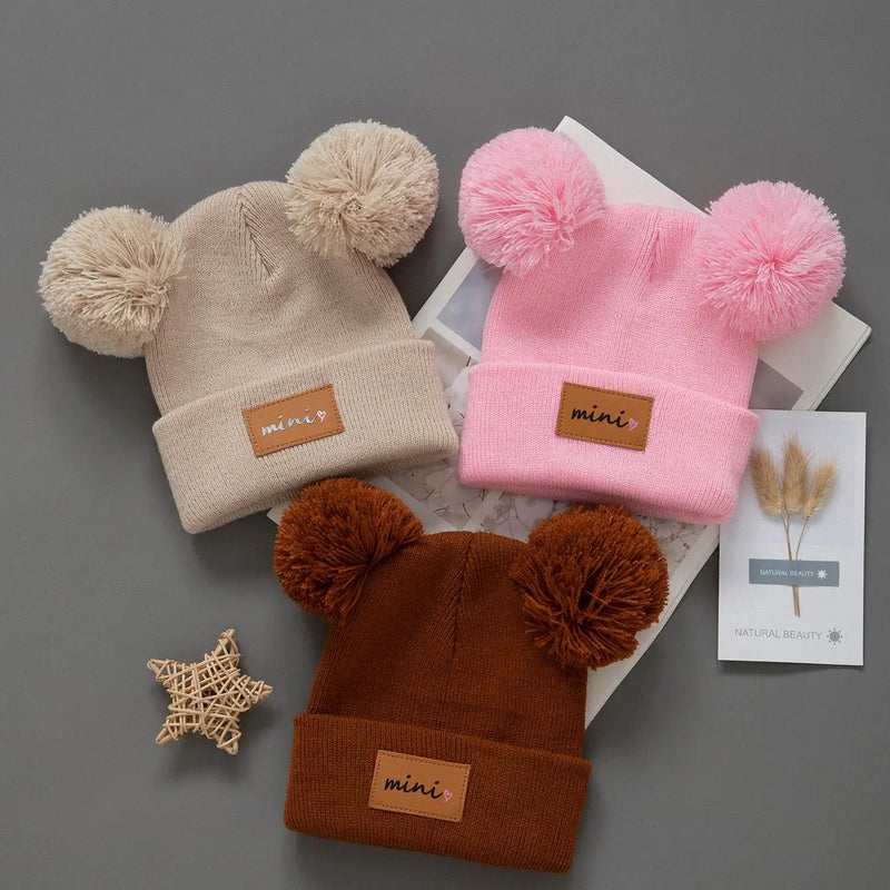 Sterling Nivali Kids Knit Beanie Set With Double Pompoms