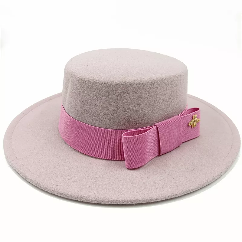 Sterling Fedora Hat Elegant Bow Charm™ Wide Brim Felt Bow