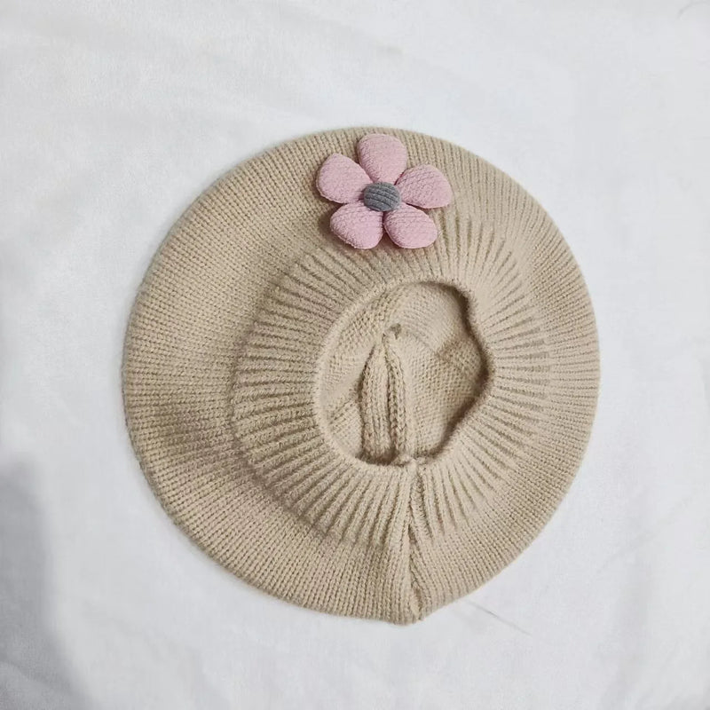 Sterling Petalwyn Toddler Beret™  Cotton Knit Flower Detail