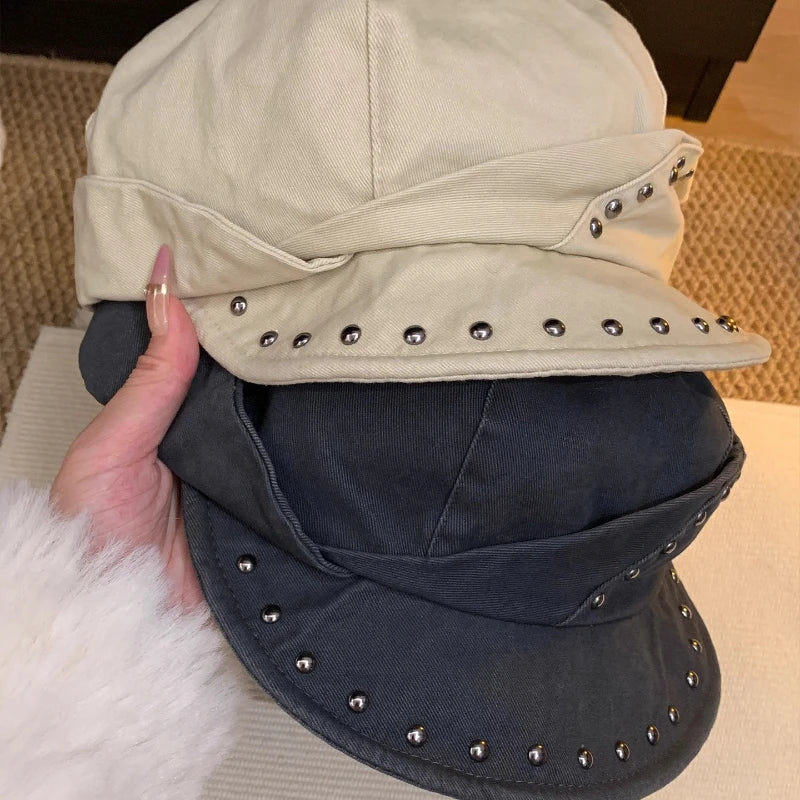 Sterling Rivet Beret™ Newsboy Cap Stud Detail