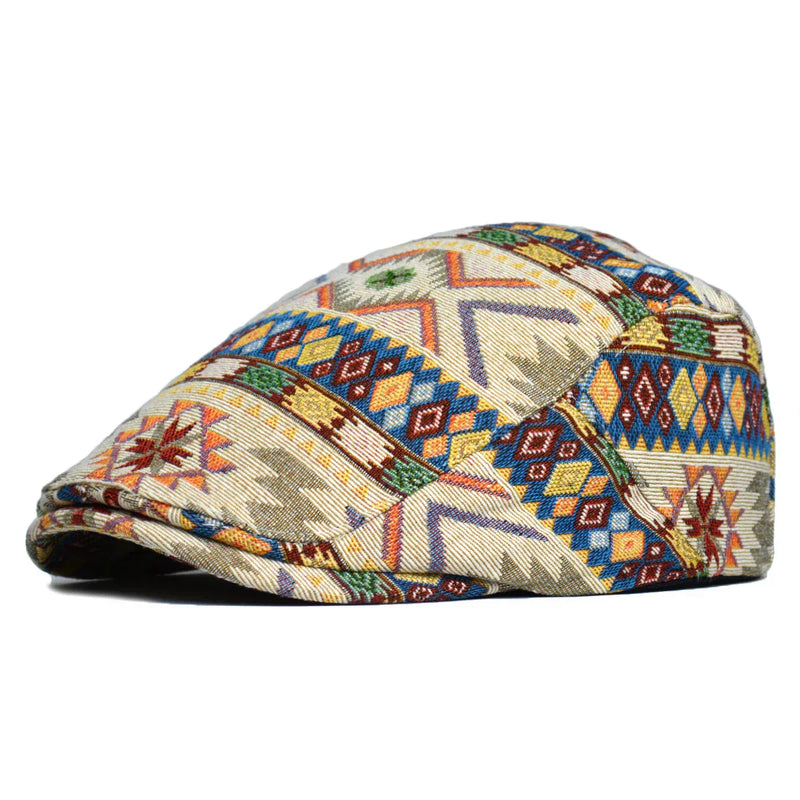 Sterling Reginald™ Vintage Print Flat Cap Woven Pattern Detail