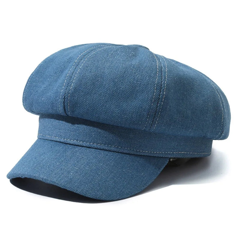 Sterling Newsboy Beret Denim Closed Back Octagonal Crown