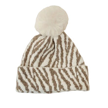 Sterling™ Zebra Stripe Pom Pom Beanie Thick Knit Ear Coverage