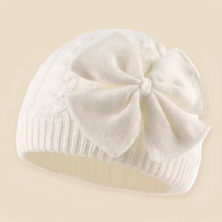 Sterling™ Baby Knit Bow Hat Soft Stretch Beanie With Oversized Bow