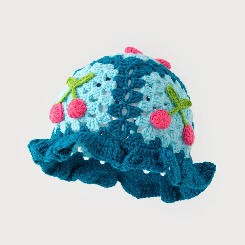 Sterling™ Crochet Knit Beanie with Floral Fruit Detail