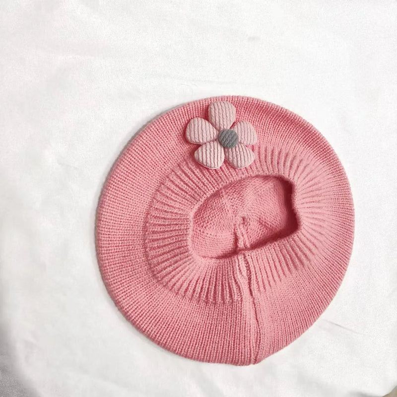 Sterling Petalwyn Toddler Beret™  Cotton Knit Flower Detail