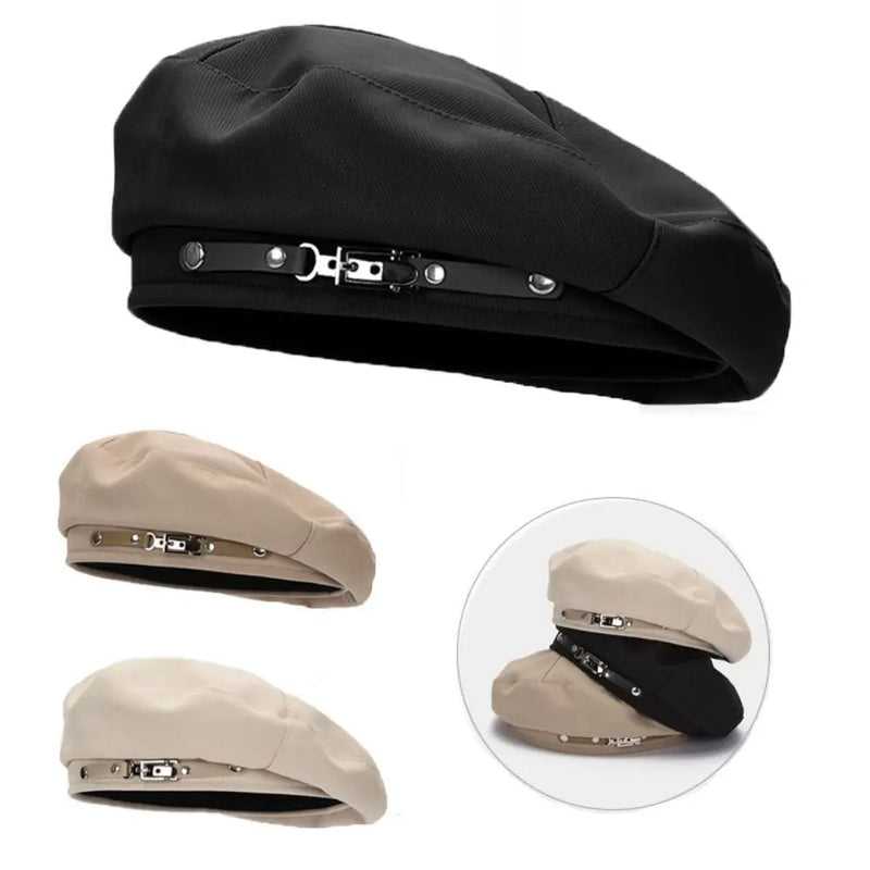 Sterling Korean Version Metal Buckle™ Retro Beret Cap Fabric Trim