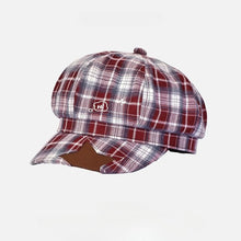 Sterling Octagonal Beret Hat Plaid Fabric Newsboy Cap™ Star Patch