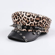 Sterling™ Nocturne Flat Top PU Leather Cap With Leopard Rivet Detail