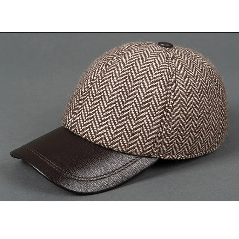 Sterling Caldren Winter Baseball Cap™   Sheepskin Leather Wool Panels
