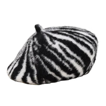 Sterling™ Zebra Beret Soft Faux Fur Round Cap With Zebra Stripe Pattern