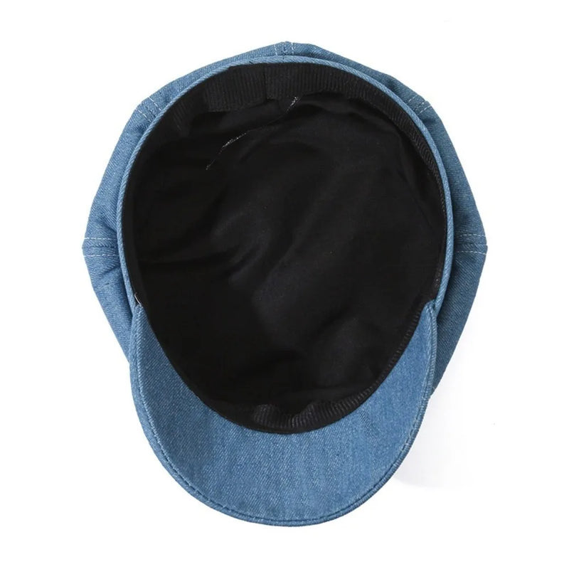 Sterling Newsboy Beret Denim Closed Back Octagonal Crown