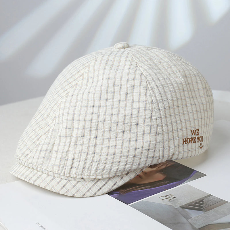 Sterling Plaid Letter Beret Short Brim™ Textured Fabric Embroidery