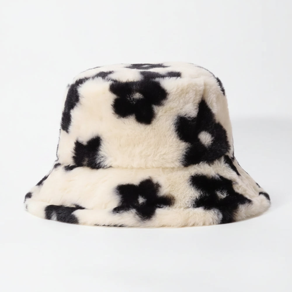 Sterling Flower Plush Faux Fur Bucket Hat™ With Floral Pattern