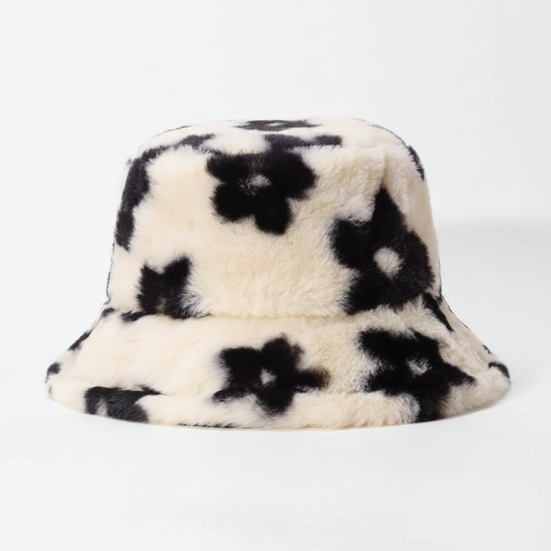 Sterling Flower Plush Faux Fur Bucket Hat™ With Floral Pattern