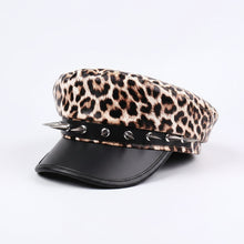 Sterling™ Nocturne Flat Top PU Leather Cap With Leopard Rivet Detail