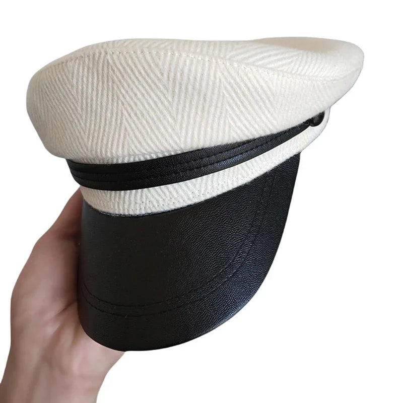 Sterling Military Cap™ Woolen Flat Crown Leather Bill