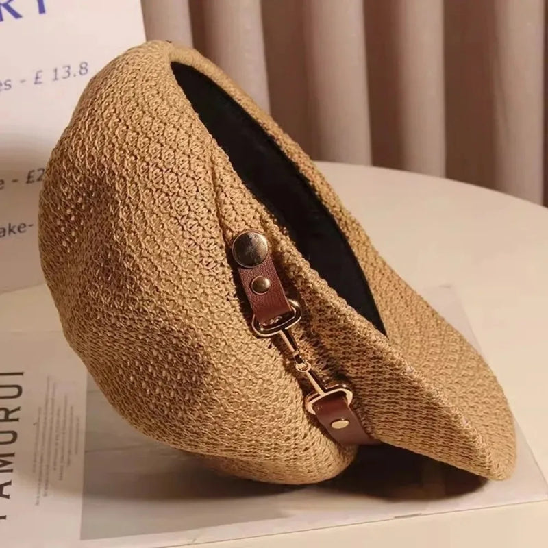 Sterling Hollow Octagonal™ Beret Straw Hat Leather Buckle