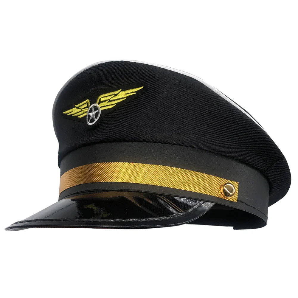 Sterling Pilot Style Sailor Cap™ Flat Top With Gold Wing Emblem
