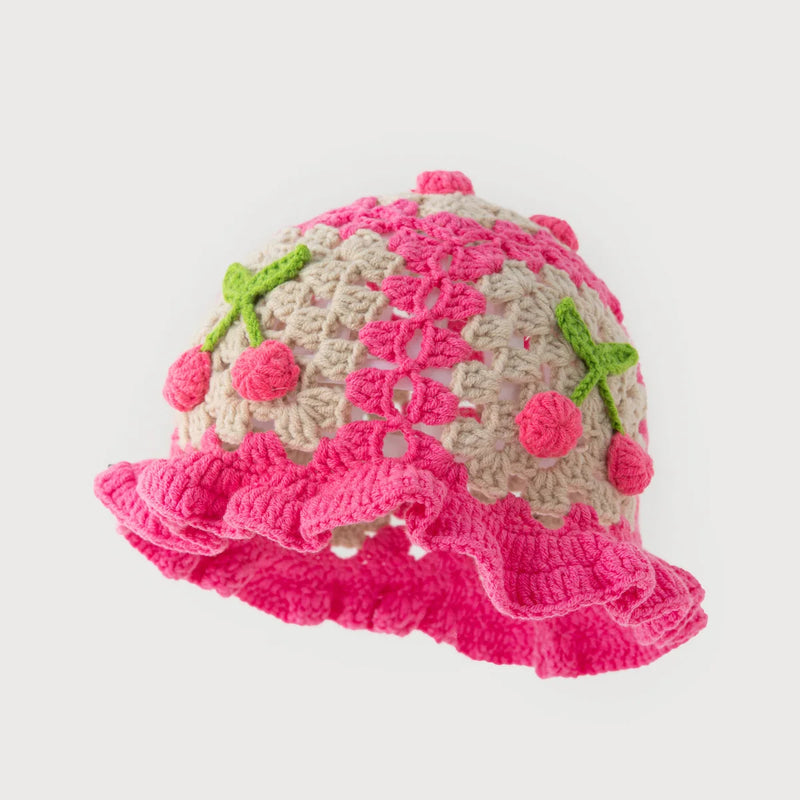Sterling™ Crochet Knit Beanie with Floral Fruit Detail
