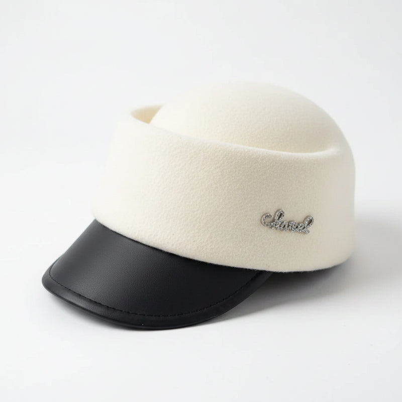 Sterling™ Wool Newsboy Cap With Patchwork Crown And Leather Brim