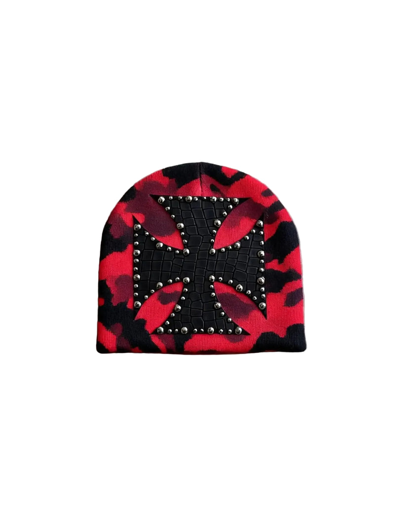 Sterling ™ Nocturne Leather Beret Hat With Rivet Cross Detail