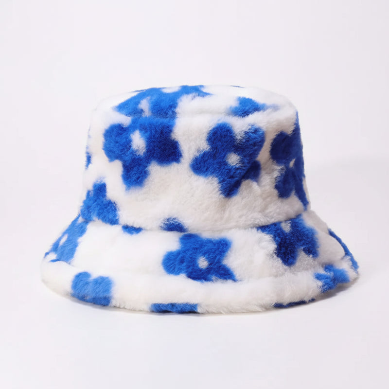 Sterling Flower Plush Faux Fur Bucket Hat™ With Floral Pattern