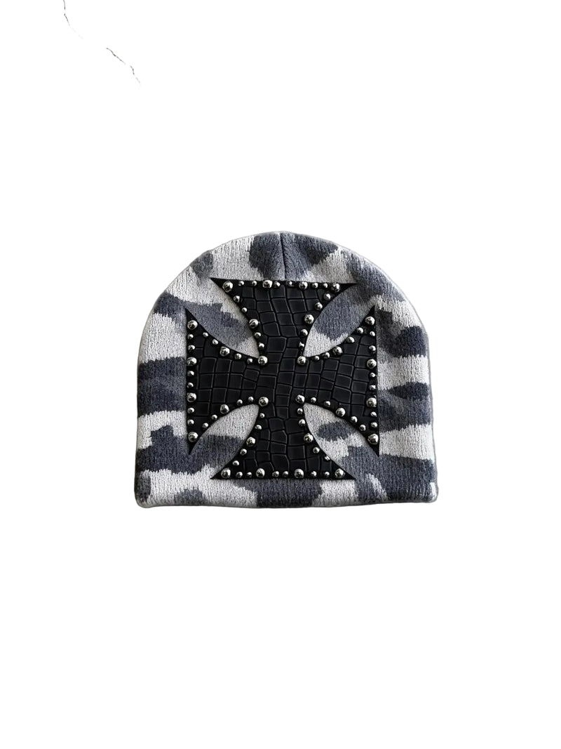 Sterling ™ Nocturne Leather Beret Hat With Rivet Cross Detail
