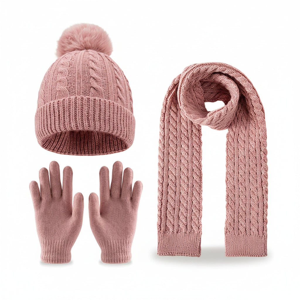 Sterling™ Kids Winter Knit Three Piece Set With Single Pom