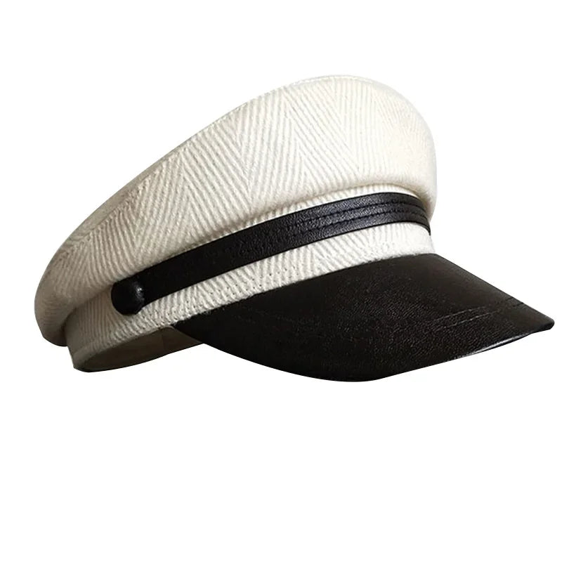 Sterling Military Cap™ Woolen Flat Crown Leather Bill