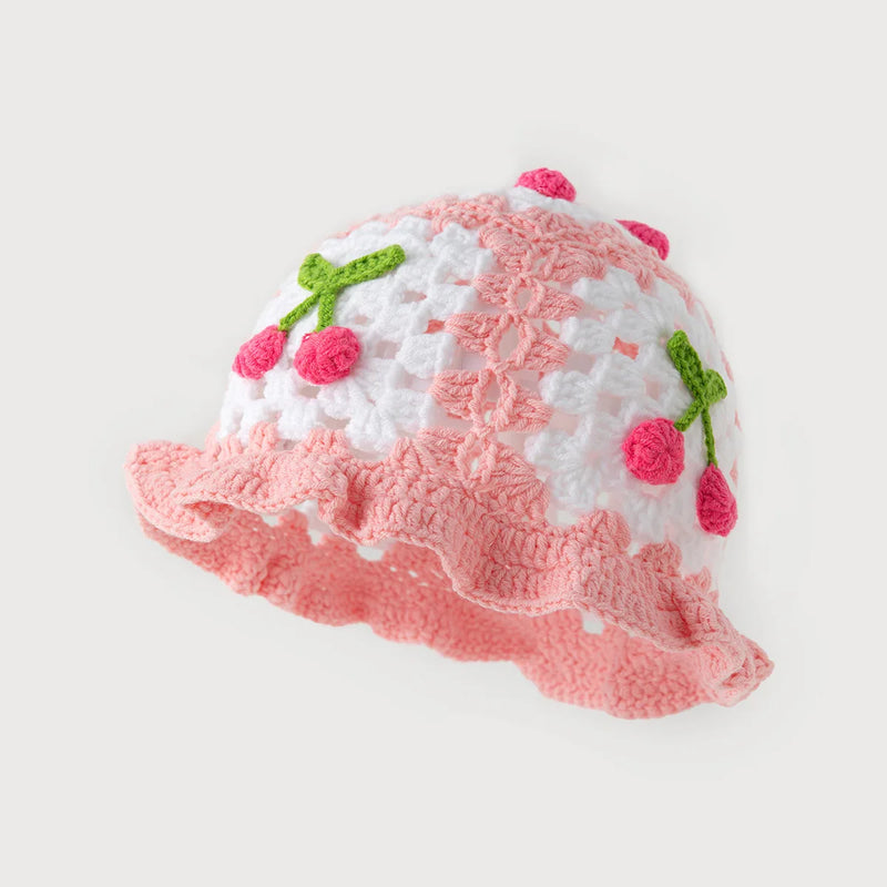 Sterling™ Crochet Knit Beanie with Floral Fruit Detail