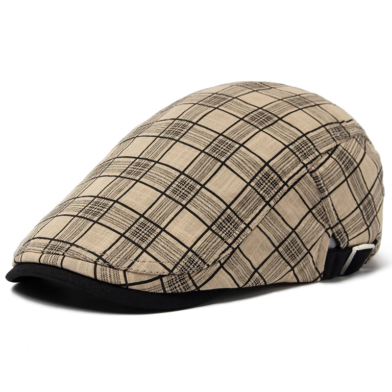 Sterling Vintage Stripes Plaid Flat Cap™ Cotton Linen Lightweight Visor
