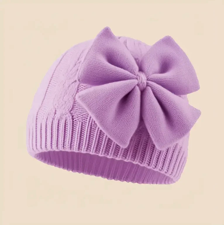 Sterling™ Baby Knit Bow Hat Soft Stretch Beanie With Oversized Bow