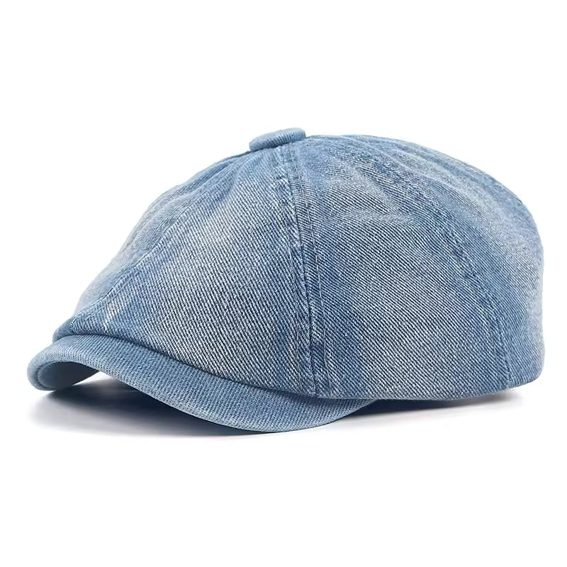 Sterling Denim Newsboy Cap Cotton Crown Adjustable Back