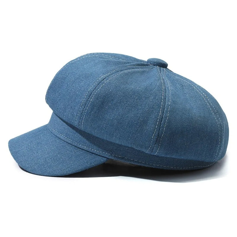 Sterling Newsboy Beret Denim Closed Back Octagonal Crown