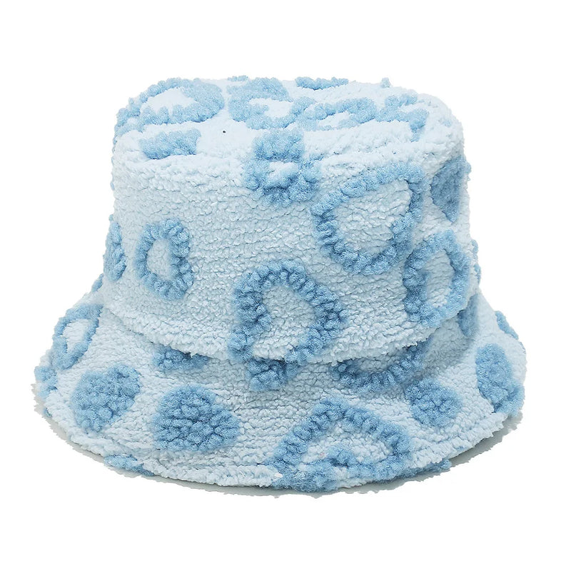Sterling Cozette Sherpa Winter Bucket Hat with Heart Pattern™