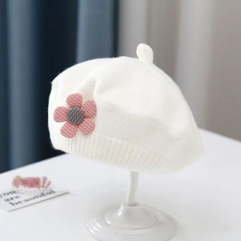 Sterling Petalwyn Toddler Beret™  Cotton Knit Flower Detail