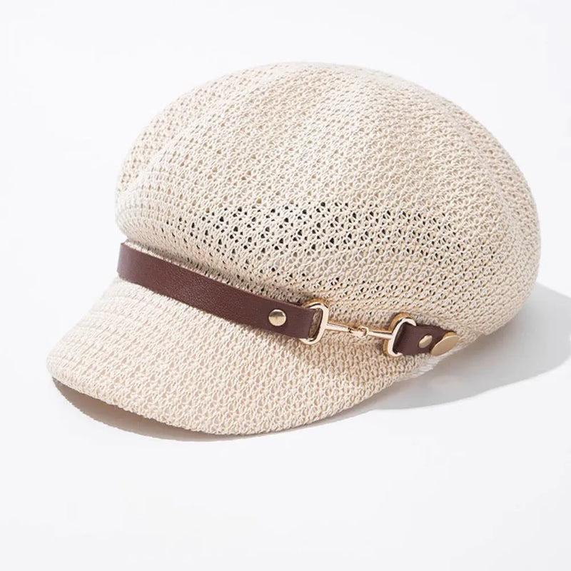 Sterling Hollow Octagonal™ Beret Straw Hat Leather Buckle