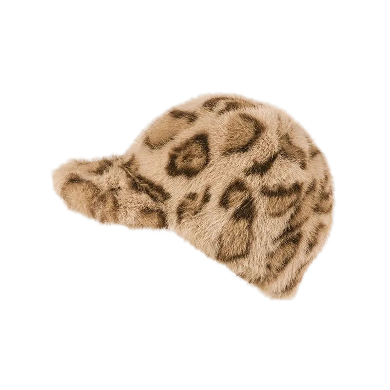 Sterling™ Faux Fur Baseball Cap With Leopard Print