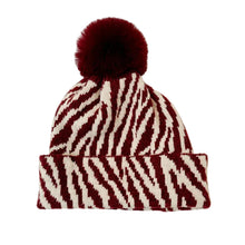 Sterling™ Zebra Stripe Pom Pom Beanie Thick Knit Ear Coverage