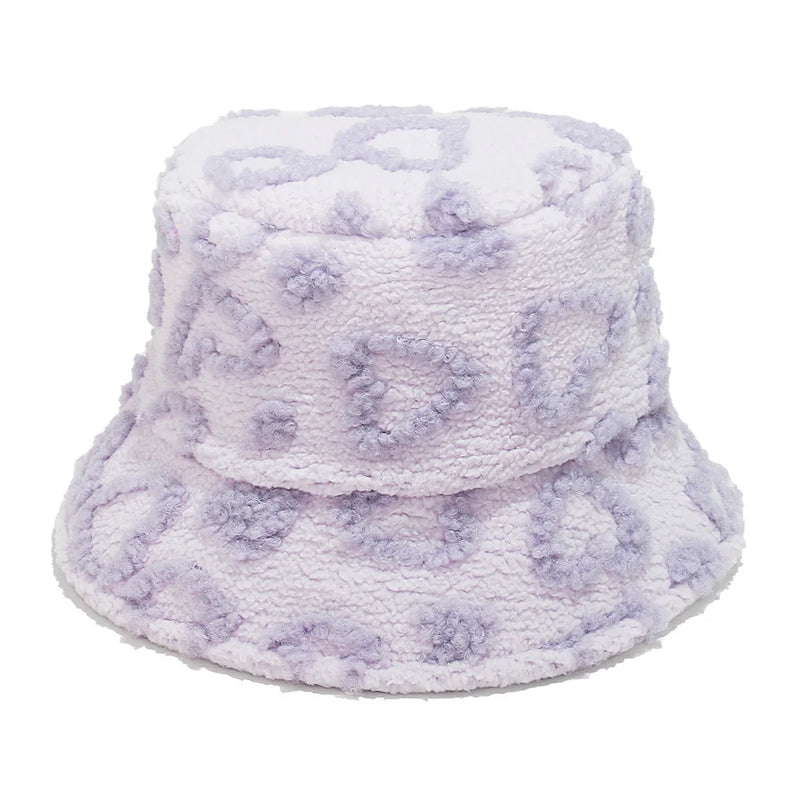Sterling Cozette Sherpa Winter Bucket Hat with Heart Pattern™