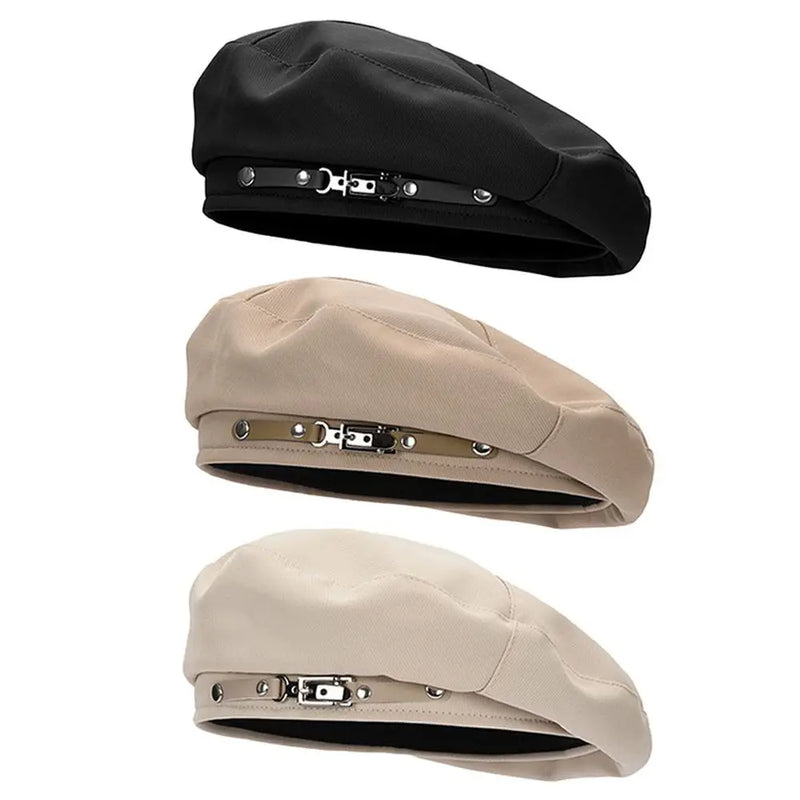 Sterling Korean Version Metal Buckle™ Retro Beret Cap Fabric Trim
