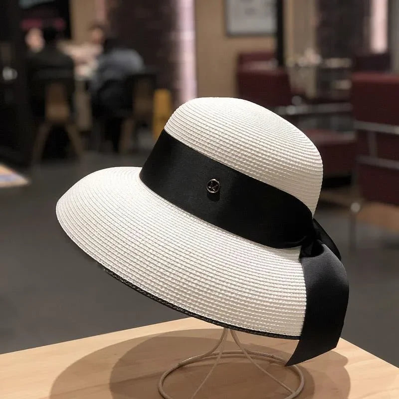 Sterling Coastal Luxe™ Wide Brim Straw Hat Black Ribbon