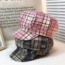 Sterling Korean Sweet Cool Octagonal Pink™ Plaid Beret Bow Print
