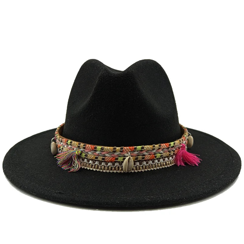 Sterling Fedora Hat™ Bohemian Shell & Tassel Band